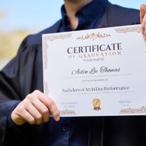 University, hands and closeup of a graduation certificate for success, achievement or goal. Scholar